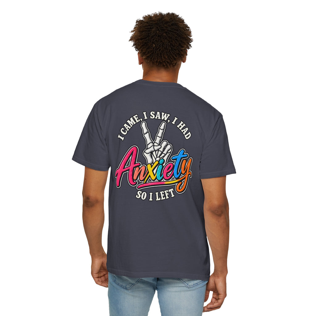 Anxiety Skeleton Peace Sign T-Shirt, I Came I Saw I Fled Retro Script Shirt, Funny Mental Health Tee, Anxiety Humor Gift