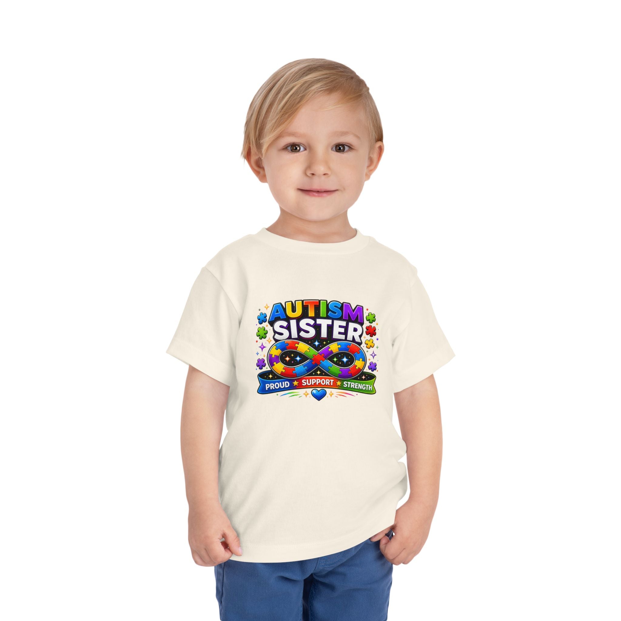 Autism Sister Toddler Tee — Proud Support Strength Puzzle Ribbon