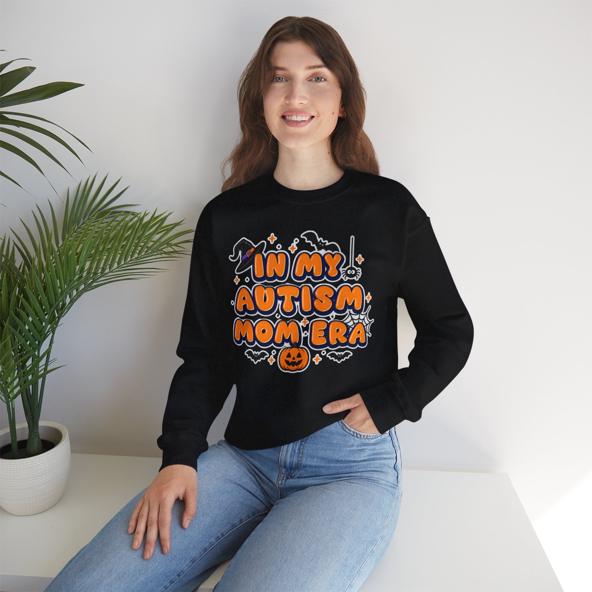 In My Autism Mom Era Sweatshirt, Halloween Pumpkin Bats Witch Hat Crewneck, Autism Awareness Fall Shirt, Autism Mom Halloween Gift