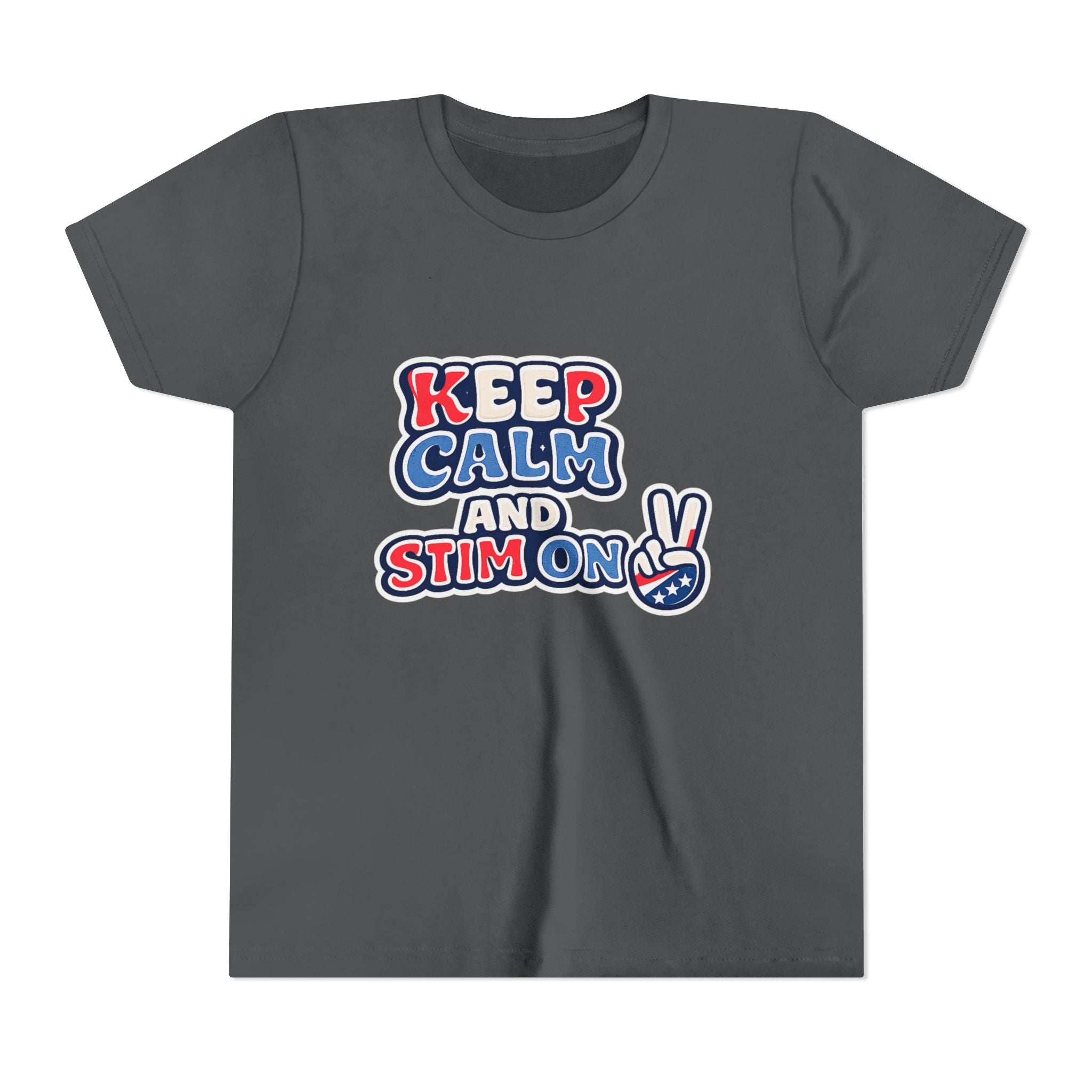 Keep Calm and Stim On Youth Shirt Autism Awareness T Shirt Peace Sign Tee Neurodivergent Kids Sensory Shirt Special Needs Gift