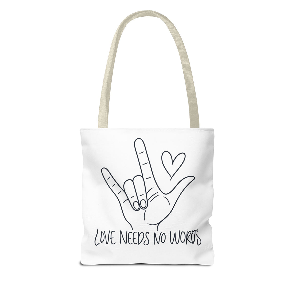 Love Needs No Words Tote Bag, ASL I Love You Hand Illustration Canvas Bag, Autism Acceptance Tote, Sign Language Nonverbal Gift