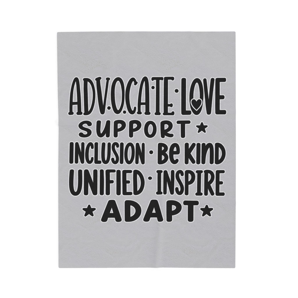 Advocate Support Inclusion Love Velveteen Blanket, Inspiring Word Art Throw, Disability Awareness Gift, Inclusive Cozy Home Decor