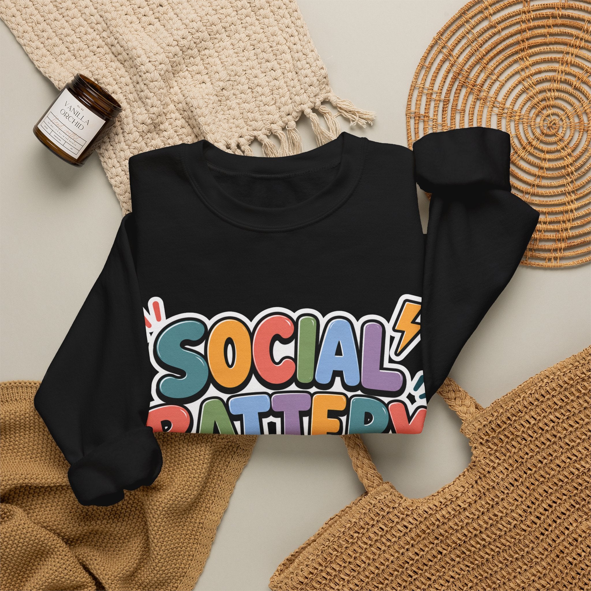 Social Battery Drained Crewneck Sweatshirt | Funny Introvert Sweatshirt | Low Battery Graphic Pullover | Mental Health Humor | Unisex Gift