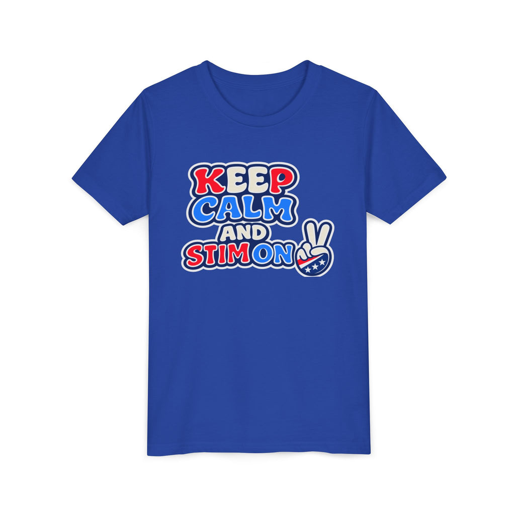 Keep Calm and Stim On Youth Shirt Autism Awareness T Shirt Peace Sign Tee Neurodivergent Kids Sensory Shirt Special Needs Gift