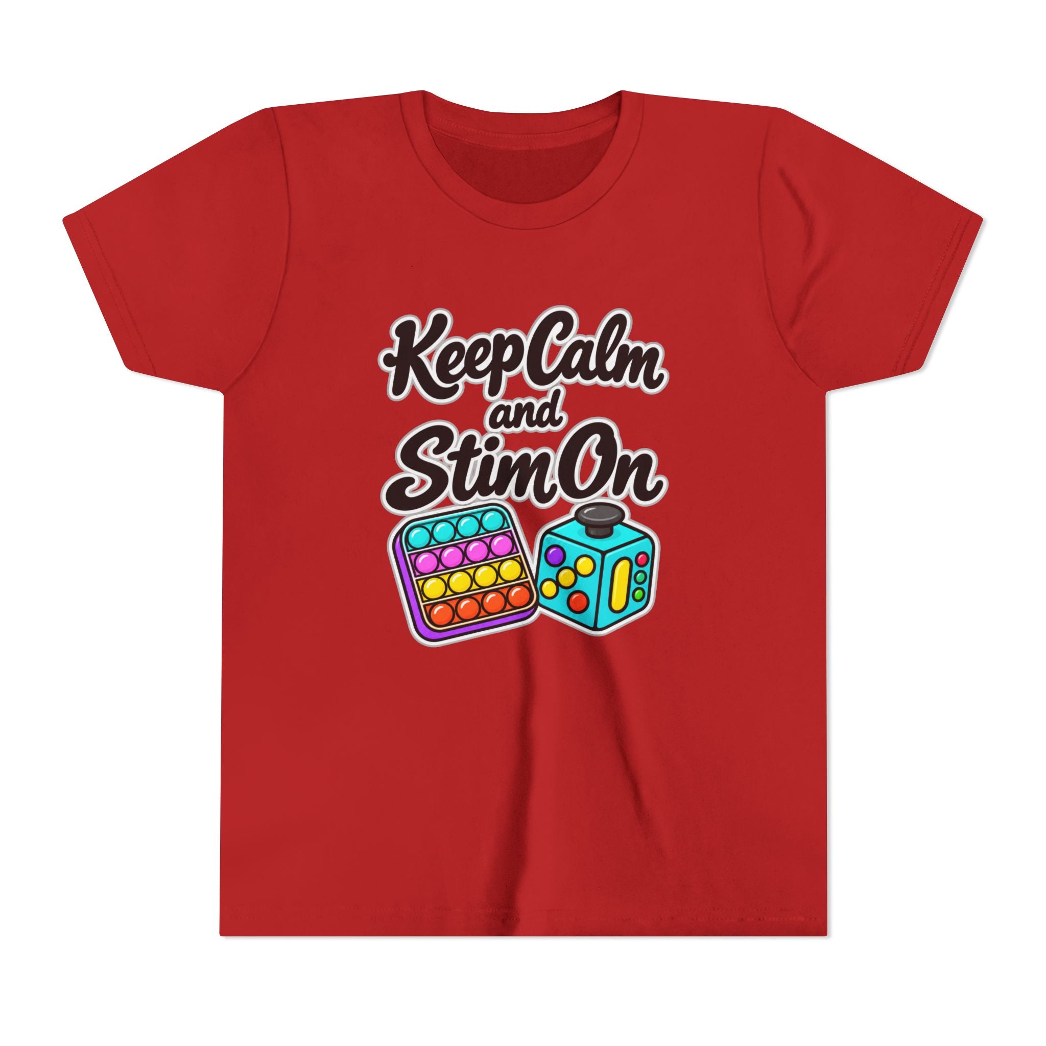 Keep Calm and Stim On Youth Shirt Autism Sensory T Shirt Neurodivergent Kids Tee Fidget Toy Gift Special Needs Awareness