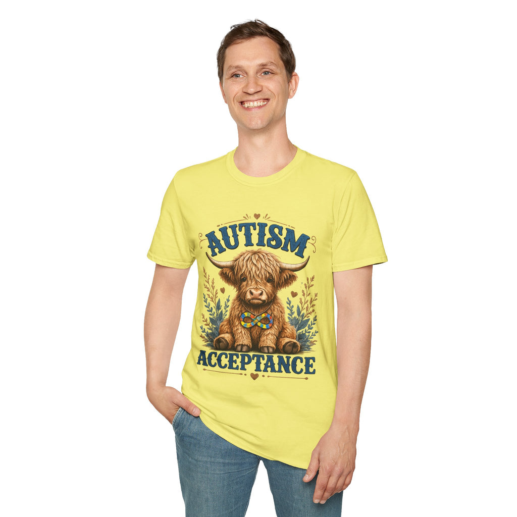 Autism Acceptance Highland Cow T-Shirt | Awareness, Support