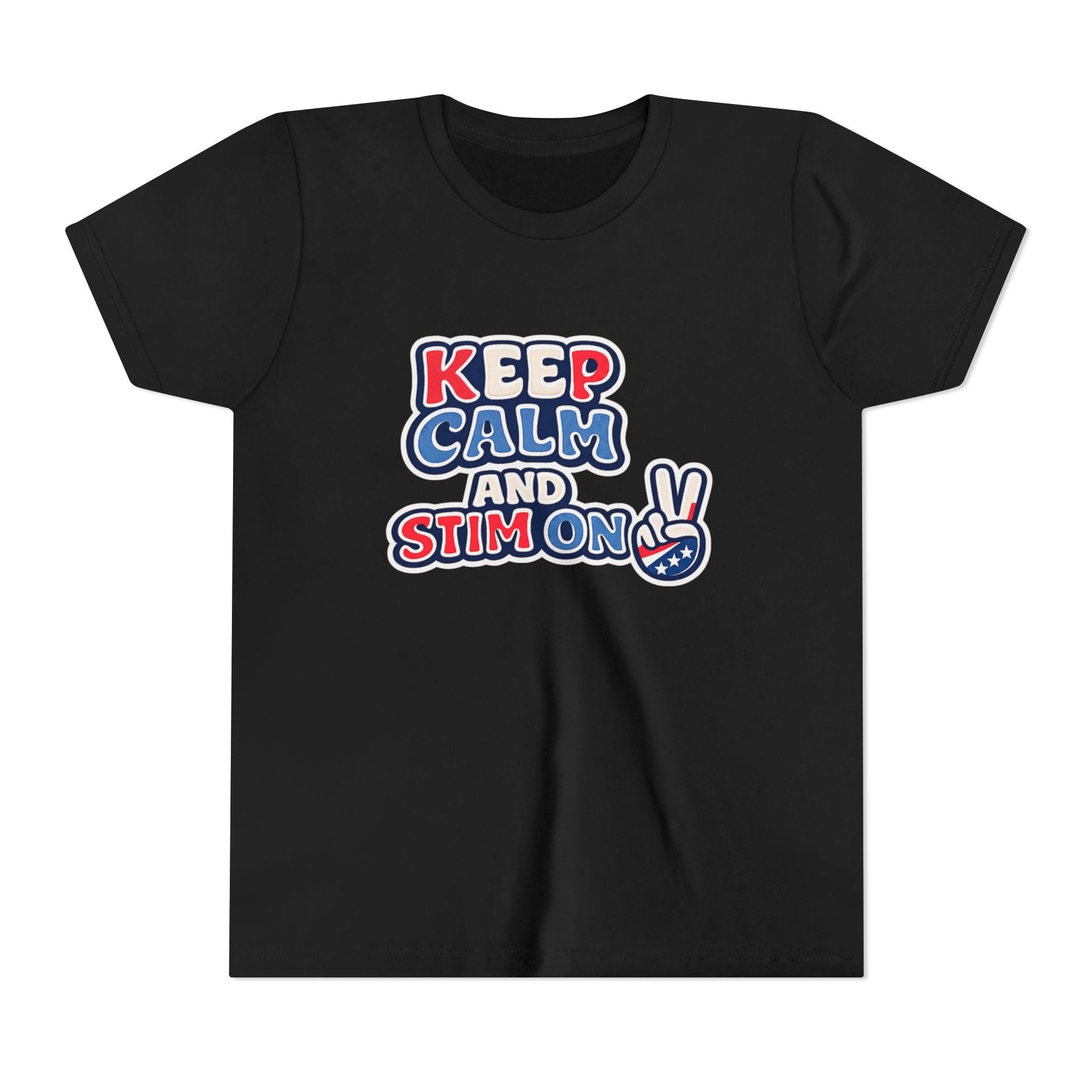 Keep Calm and Stim On Youth Shirt Autism Awareness T Shirt Peace Sign Tee Neurodivergent Kids Sensory Shirt Special Needs Gift