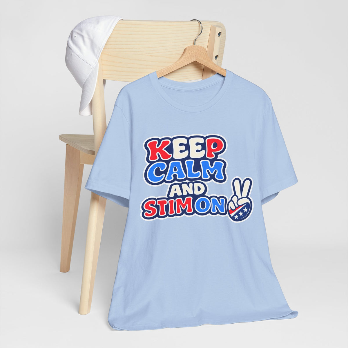 Keep Calm and Stim On Shirt Autism Awareness T Shirt Retro Peace Sign Tee Red White Blue Neurodiversity Sensory Support Gift