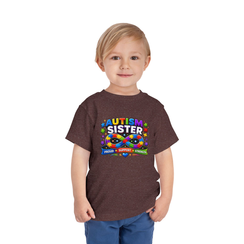 Autism Sister Toddler Tee — Proud Support Strength Puzzle Ribbon