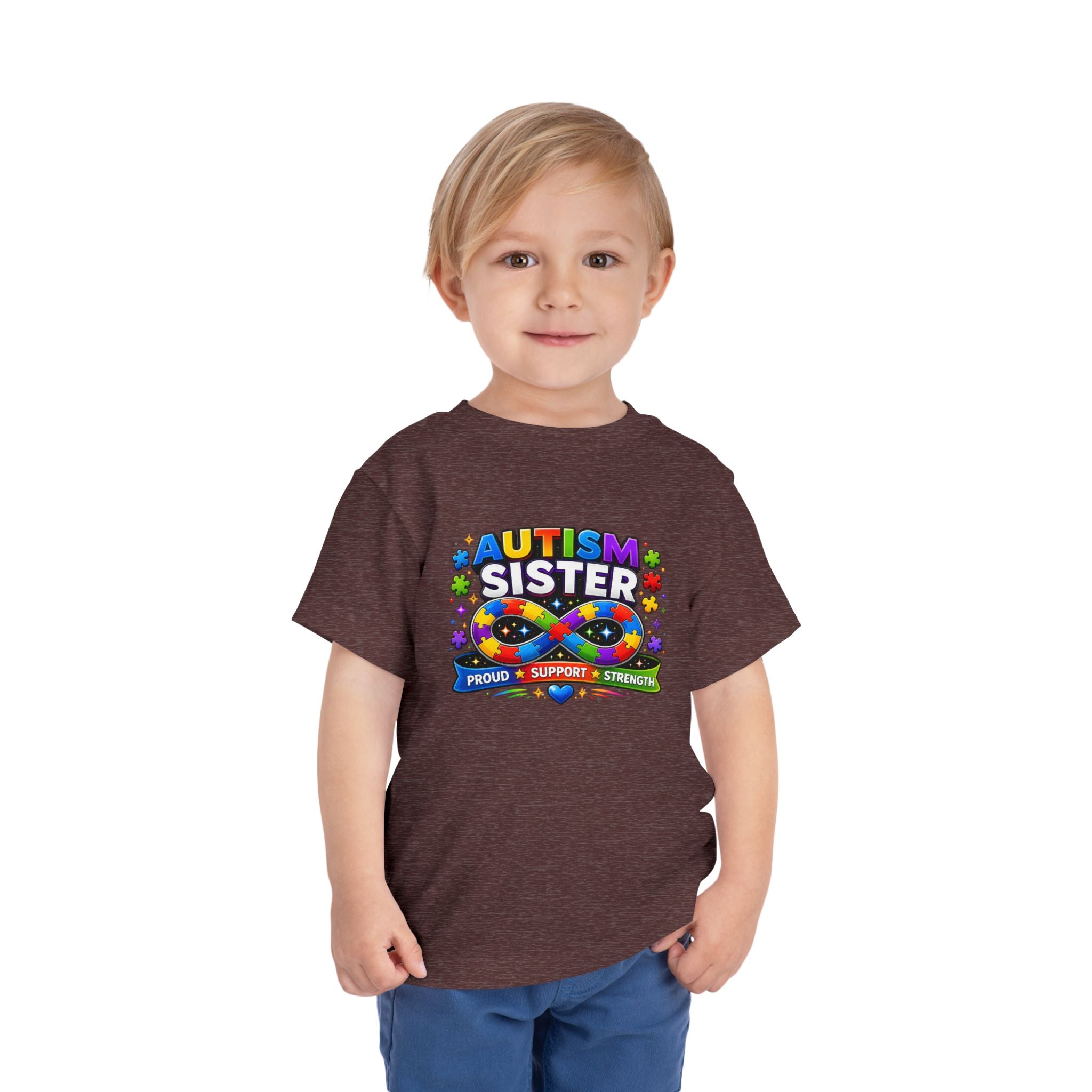 Autism Sister Toddler Tee — Proud Support Strength Puzzle Ribbon
