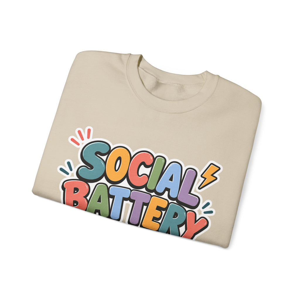 Social Battery Drained Crewneck Sweatshirt | Funny Introvert Sweatshirt | Low Battery Graphic Pullover | Mental Health Humor | Unisex Gift