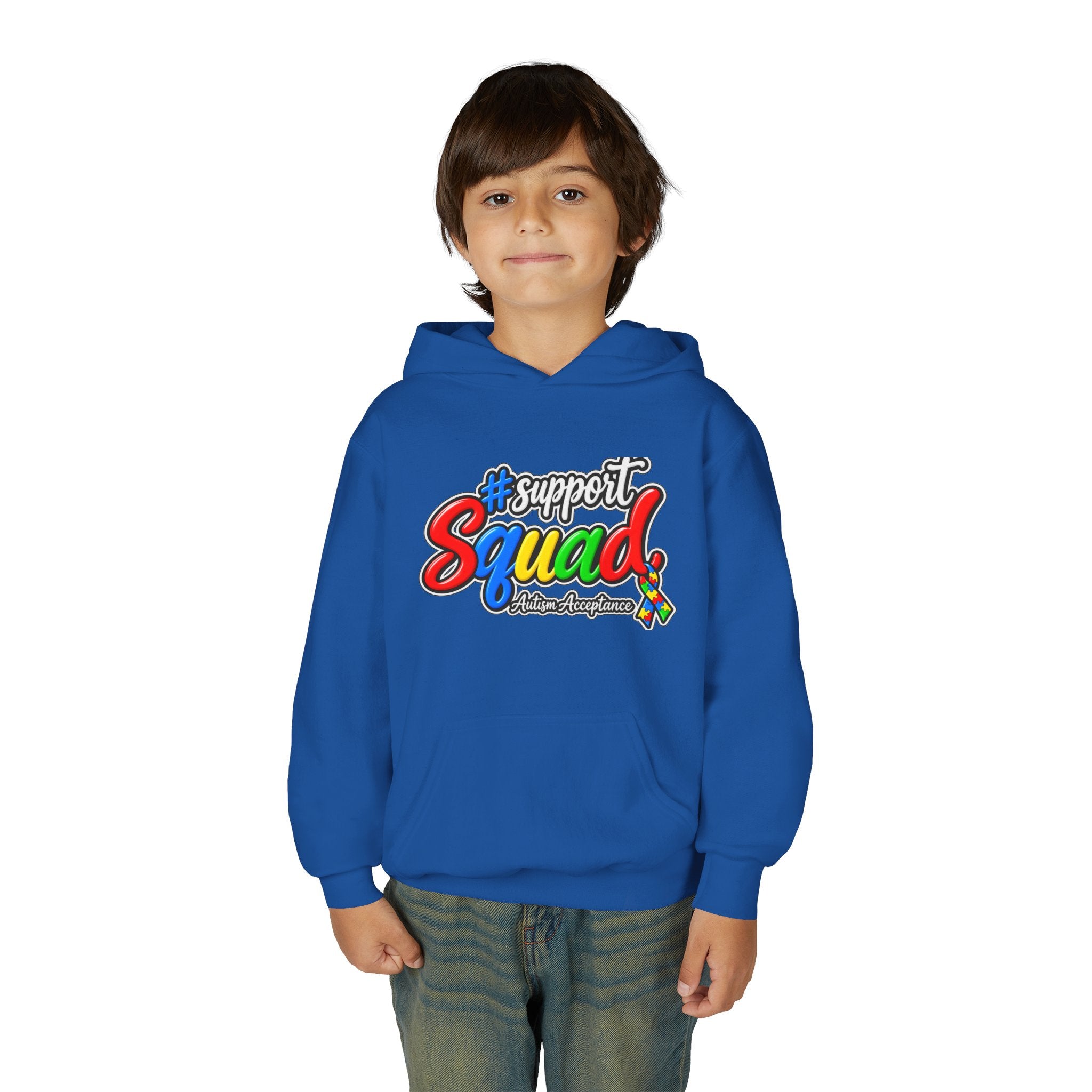 Support Squad Youth Hoodie, Autism Awareness Colorful Script Sweatshirt, Autism Acceptance Hoodie, Matching Family Squad Gift