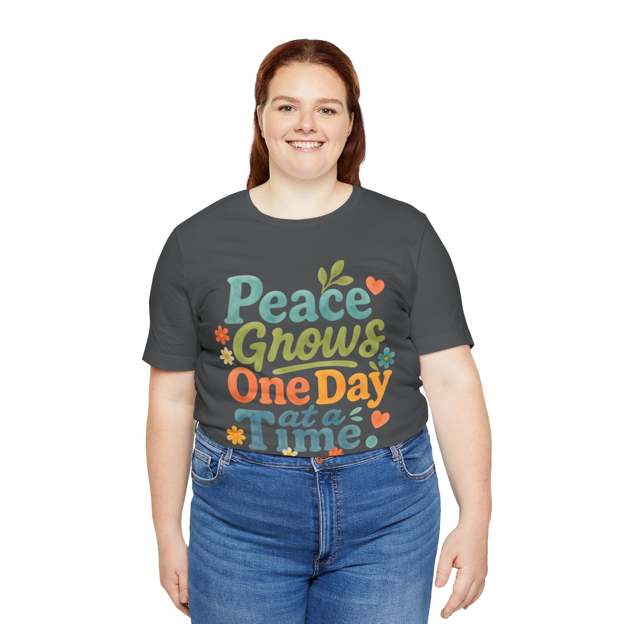 Peace Grows One Day at a Time Tee | Positive Quote Floral Typography