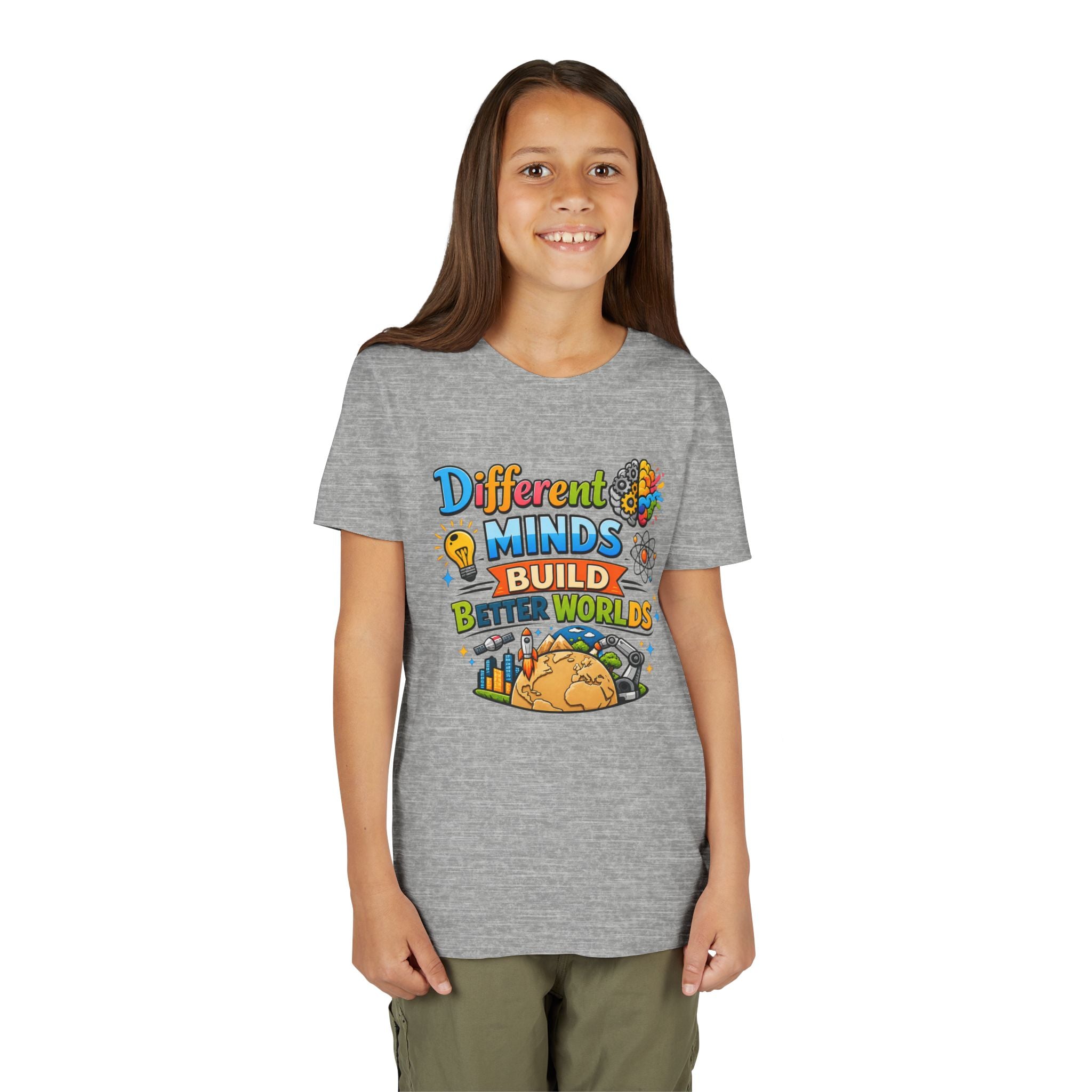 Different Minds Build Better Worlds Youth Tee | STEM, Creativity, Inclusion
