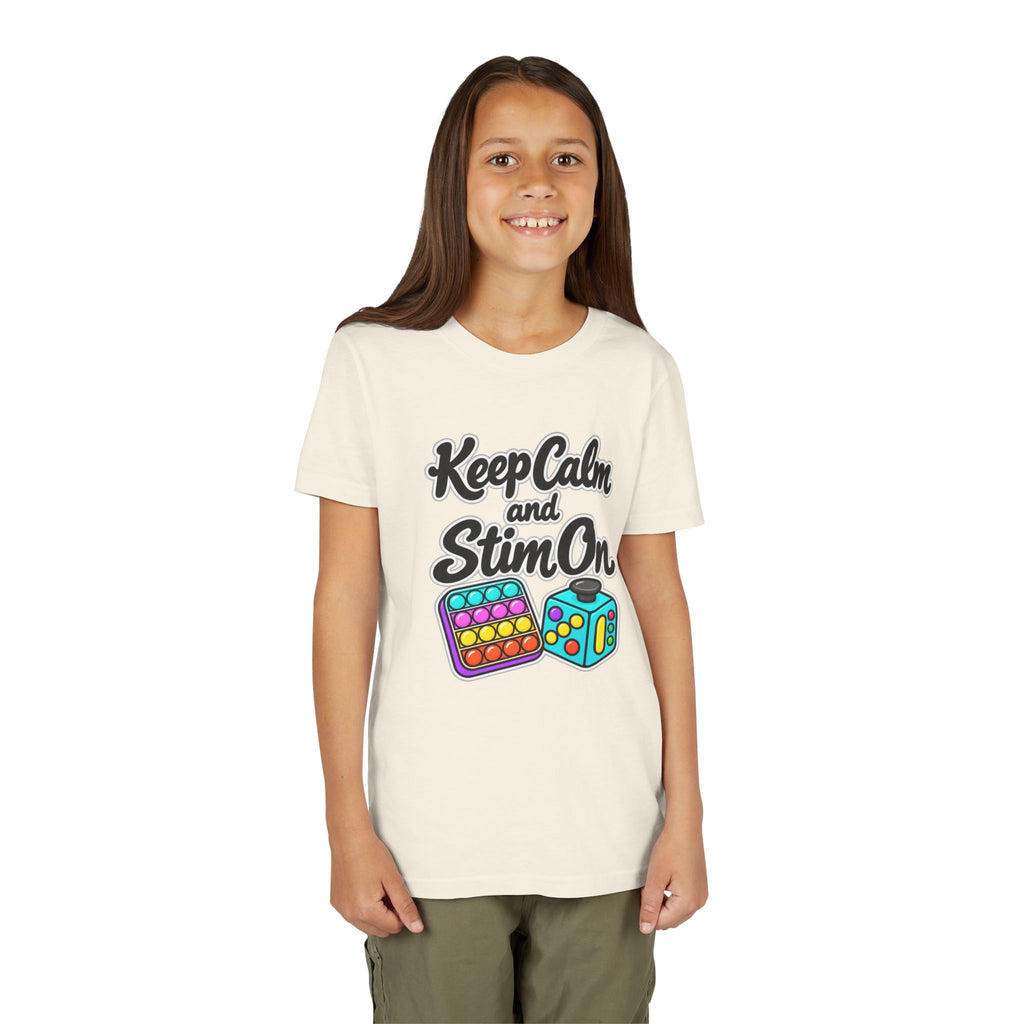 Keep Calm and Stim On Youth Shirt Autism Sensory T Shirt Neurodivergent Kids Tee Fidget Toy Gift Special Needs Awareness