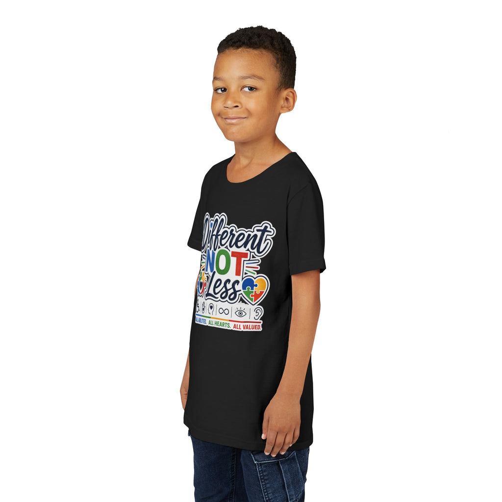 Youth Tee — "Different Not Less" Inclusive Pride Autism Awareness Shirt