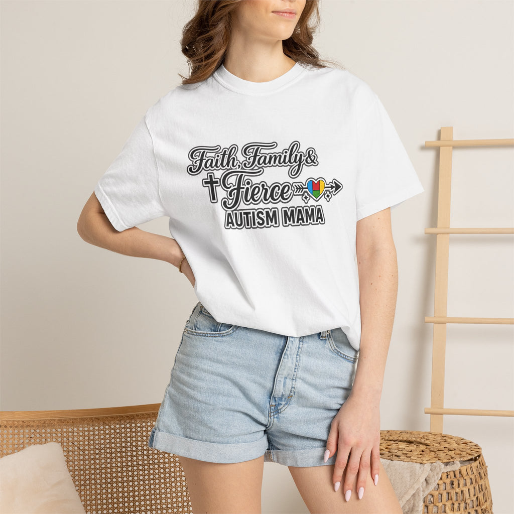 Faith Family Fierce Autism Mama Shirt, Autism Mom T-Shirt, Christian Autism Mom Gift, Fierce Mama Tee, Special Needs Mom Shirt