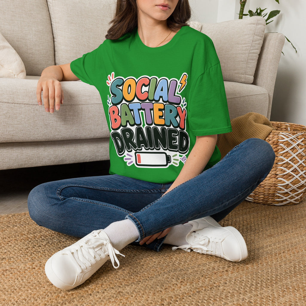 Social Battery Drained T-Shirt — Funny Introvert Graphic Tee