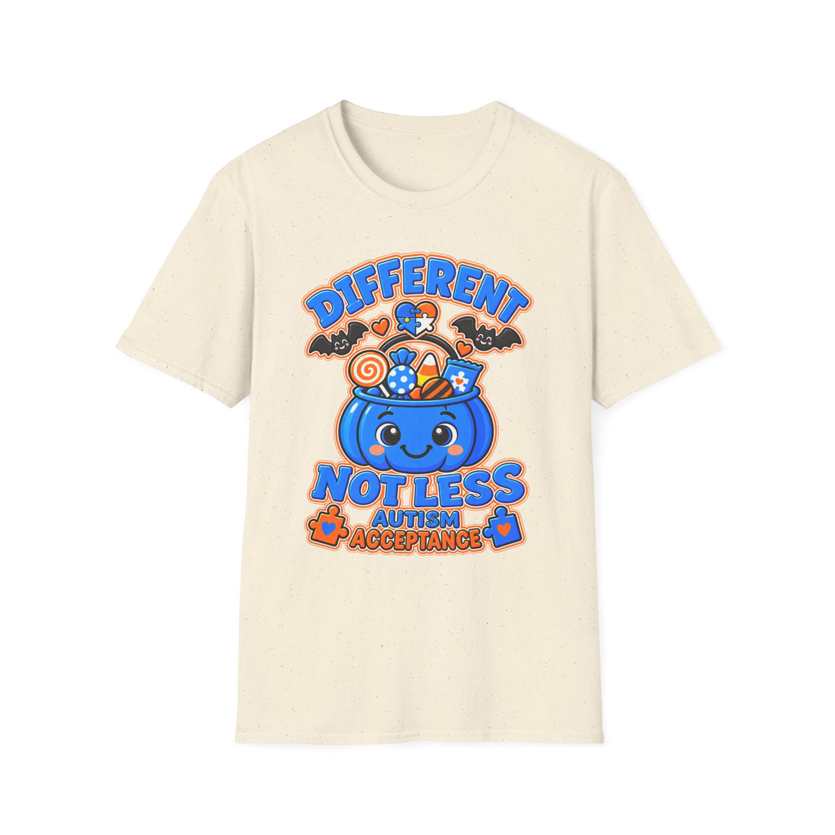 Different Not Less Halloween Shirt, Autism Acceptance Pumpkin Tee, Halloween Autism Awareness T-Shirt, Trick or Treat Bucket Gift
