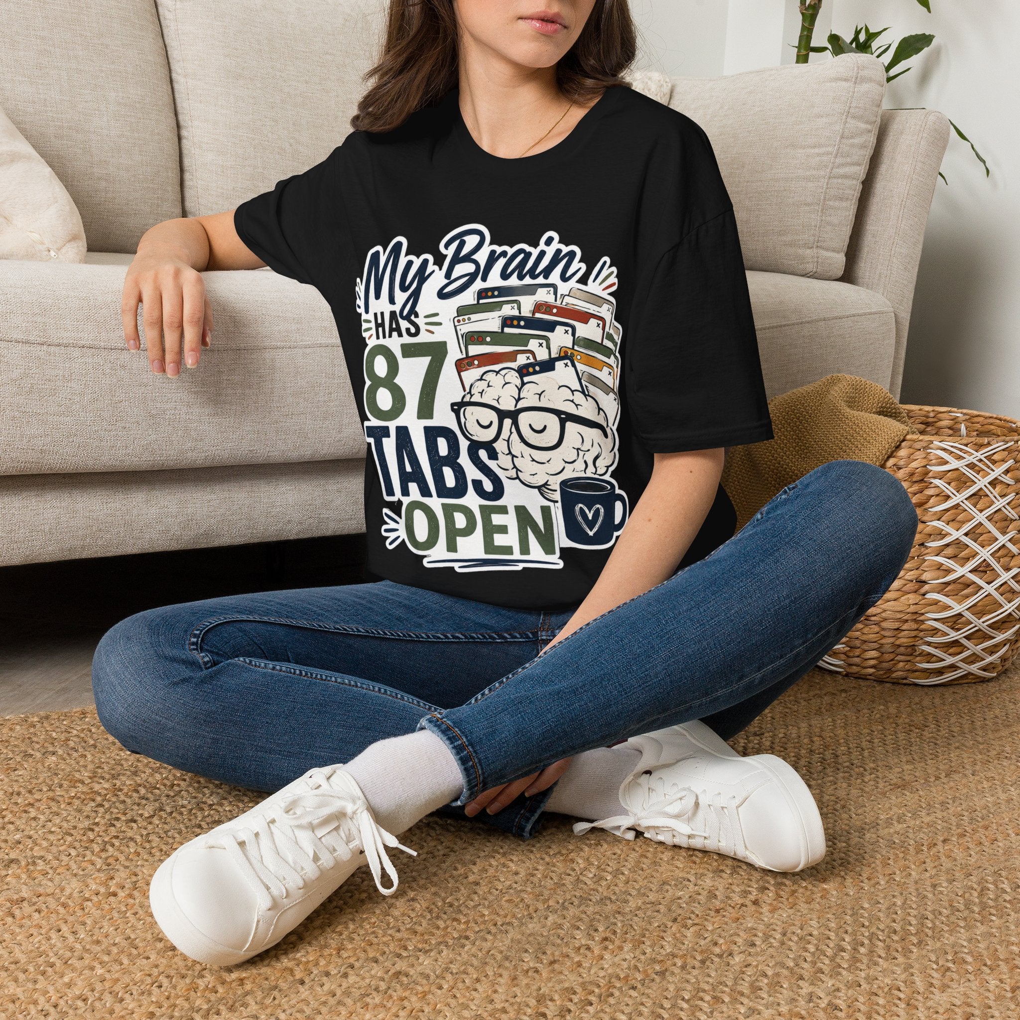 My Brain Has 87 Tabs Open Shirt | Funny ADHD T-Shirt | Overthinking Graphic Tee | Coffee Lover Shirt | Neurodivergent Humor | Mental Health