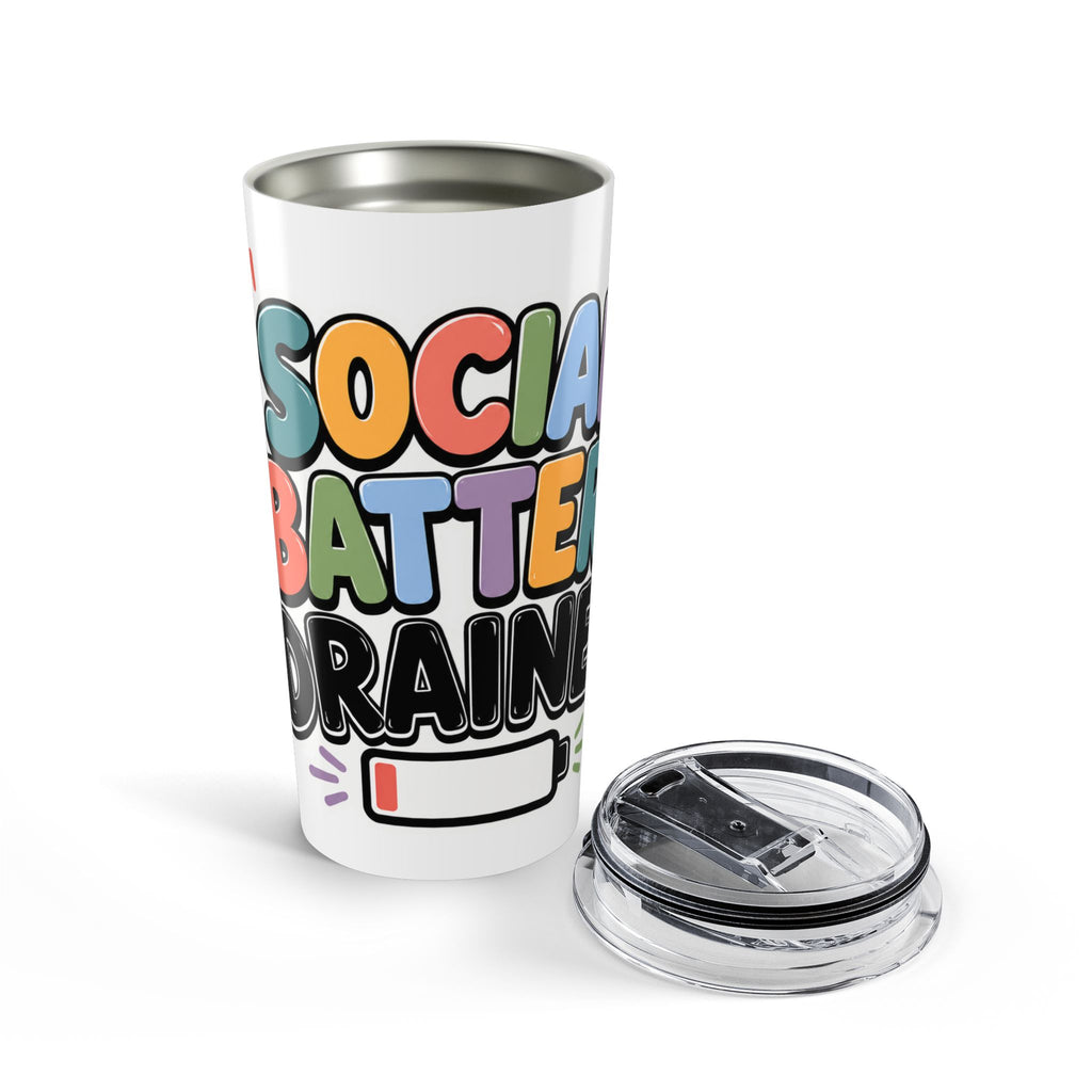 Social Battery Drained 20oz Tumbler | Funny Introvert Travel Mug | Insulated Stainless Steel Cup | Mental Health Humor Gift Special Needs
