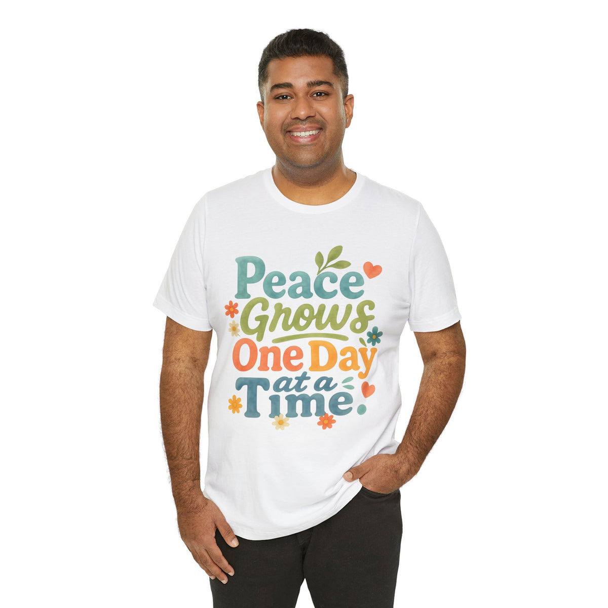 Peace Grows One Day at a Time Tee | Positive Quote Floral Typography