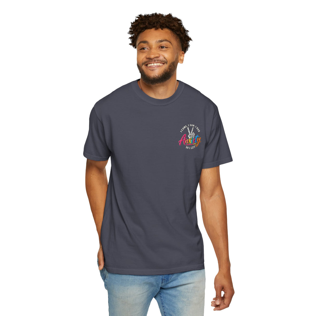 Anxiety Skeleton Peace Sign T-Shirt, I Came I Saw I Fled Retro Script Shirt, Funny Mental Health Tee, Anxiety Humor Gift