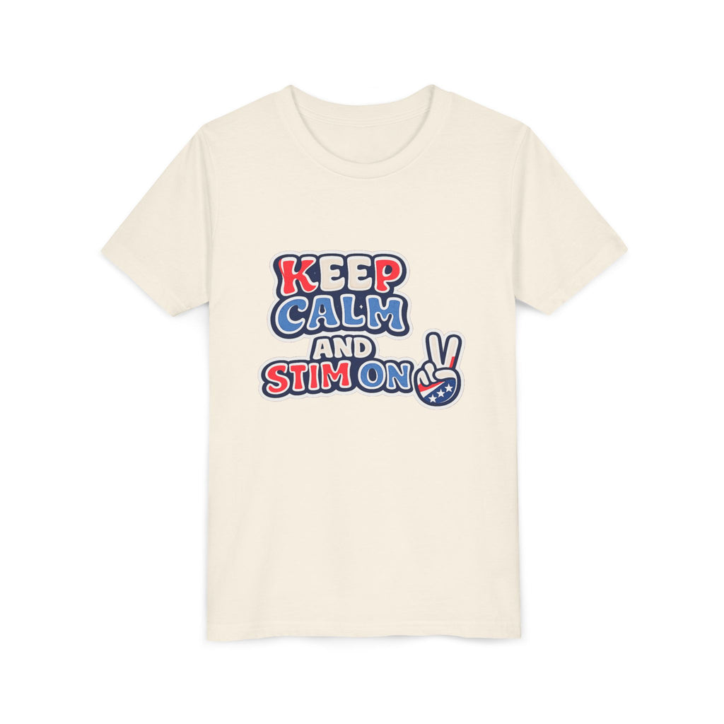 Keep Calm and Stim On Youth Shirt Autism Awareness T Shirt Peace Sign Tee Neurodivergent Kids Sensory Shirt Special Needs Gift
