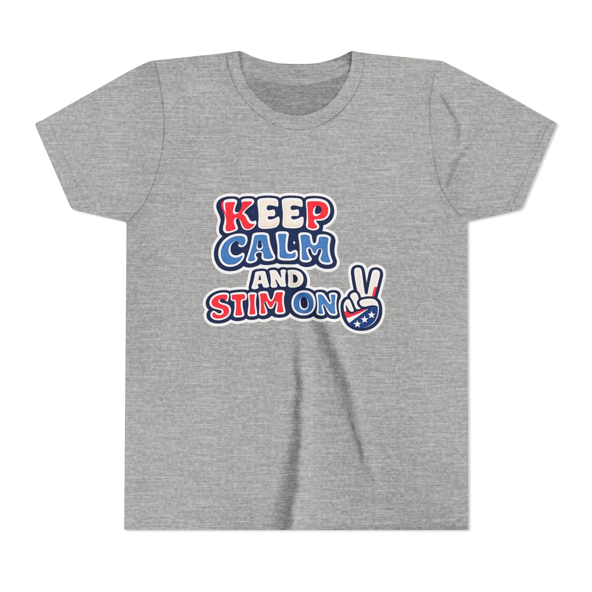 Keep Calm and Stim On Youth Shirt Autism Awareness T Shirt Peace Sign Tee Neurodivergent Kids Sensory Shirt Special Needs Gift
