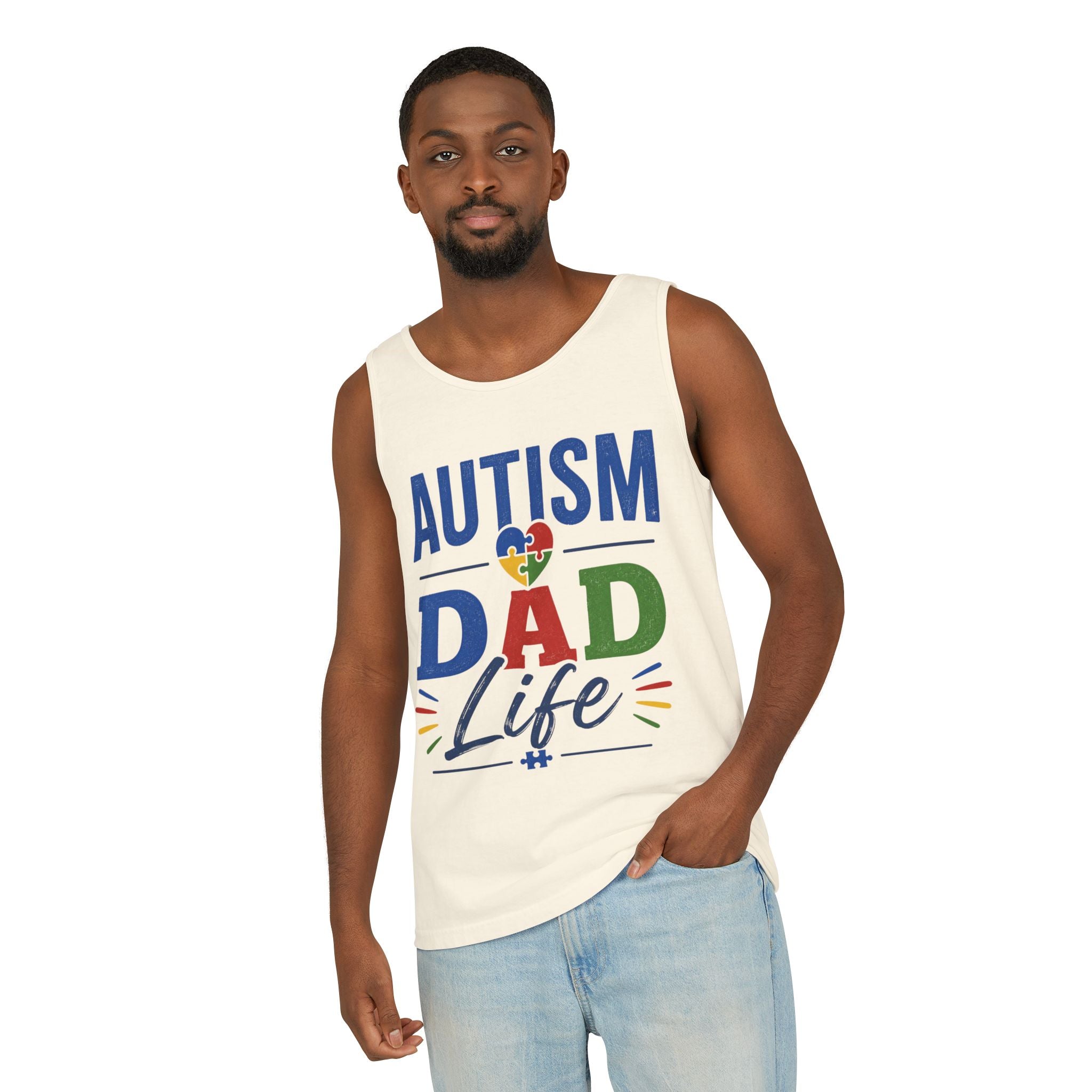 Autism Dad Life Tank Top | Awareness Puzzle Heart, Father Support