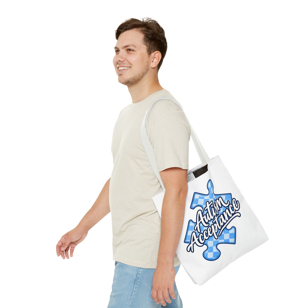 Autism Acceptance Puzzle Piece Tote Bag, Awareness Support Canvas Bag, Autism Advocate Gift, Neurodiversity Family Apparel