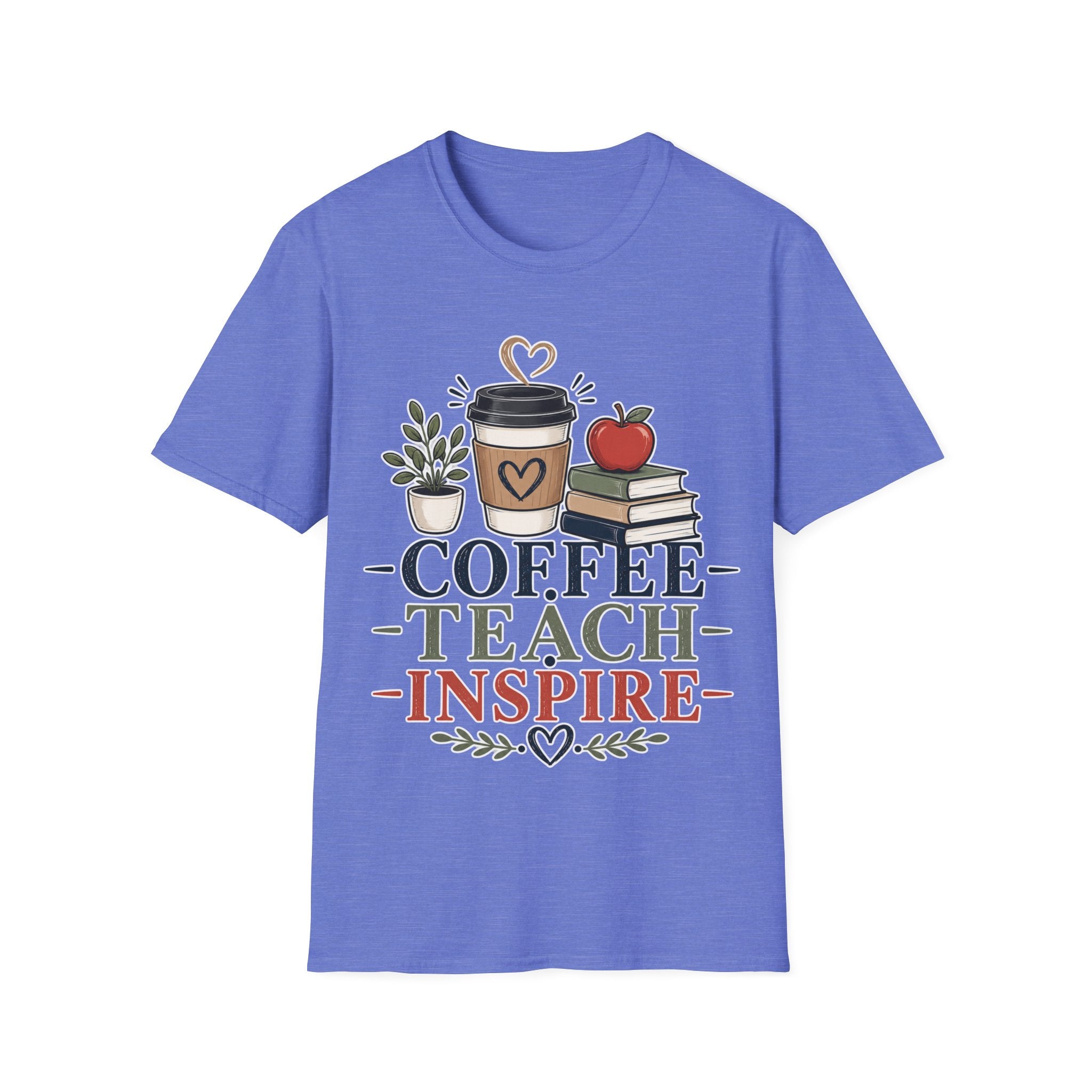 Coffee Teach Inspire Shirt | Teacher T-Shirt | Coffee Books Apple Graphic Tee | Elementary Teacher Gift | Back to School Apparel