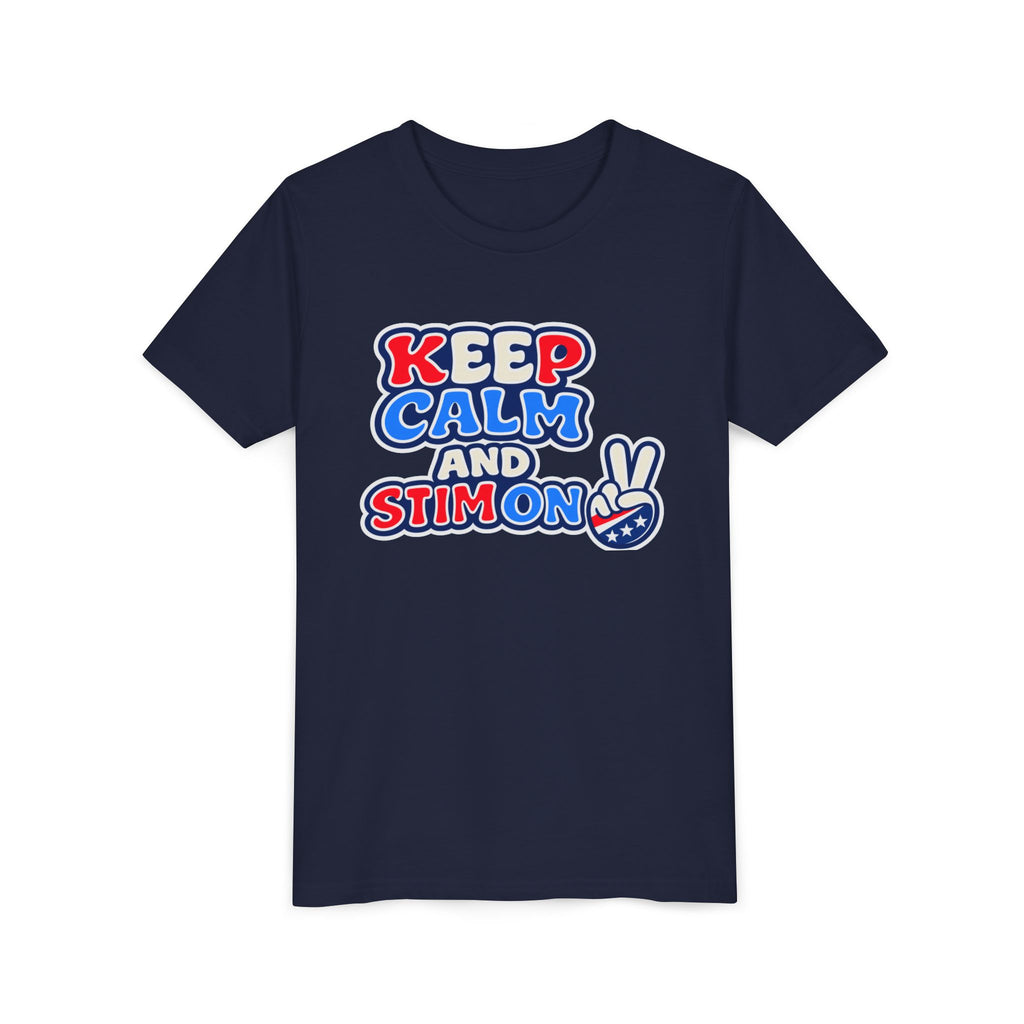 Keep Calm and Stim On Youth Shirt Autism Awareness T Shirt Peace Sign Tee Neurodivergent Kids Sensory Shirt Special Needs Gift