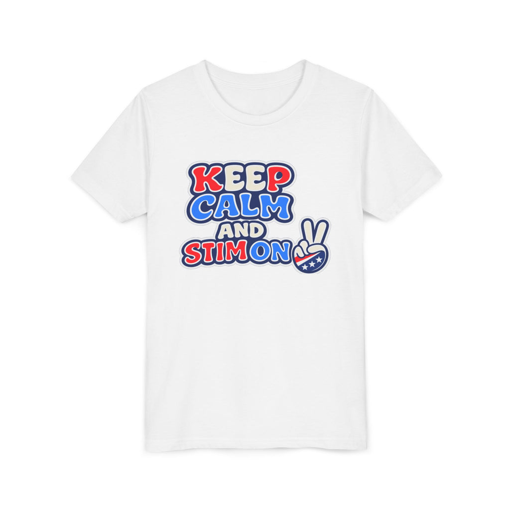 Keep Calm and Stim On Youth Shirt Autism Awareness T Shirt Peace Sign Tee Neurodivergent Kids Sensory Shirt Special Needs Gift