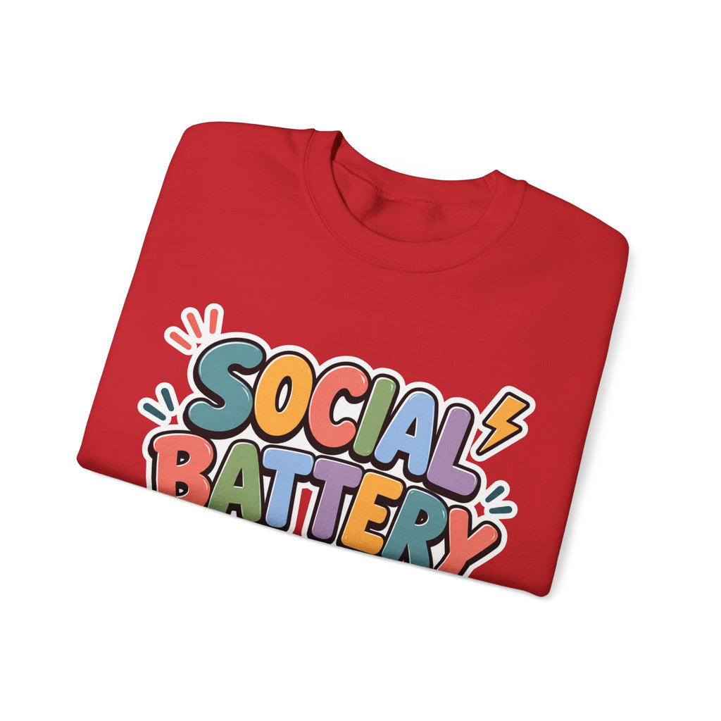 Social Battery Drained Crewneck Sweatshirt | Funny Introvert Sweatshirt | Low Battery Graphic Pullover | Mental Health Humor | Unisex Gift