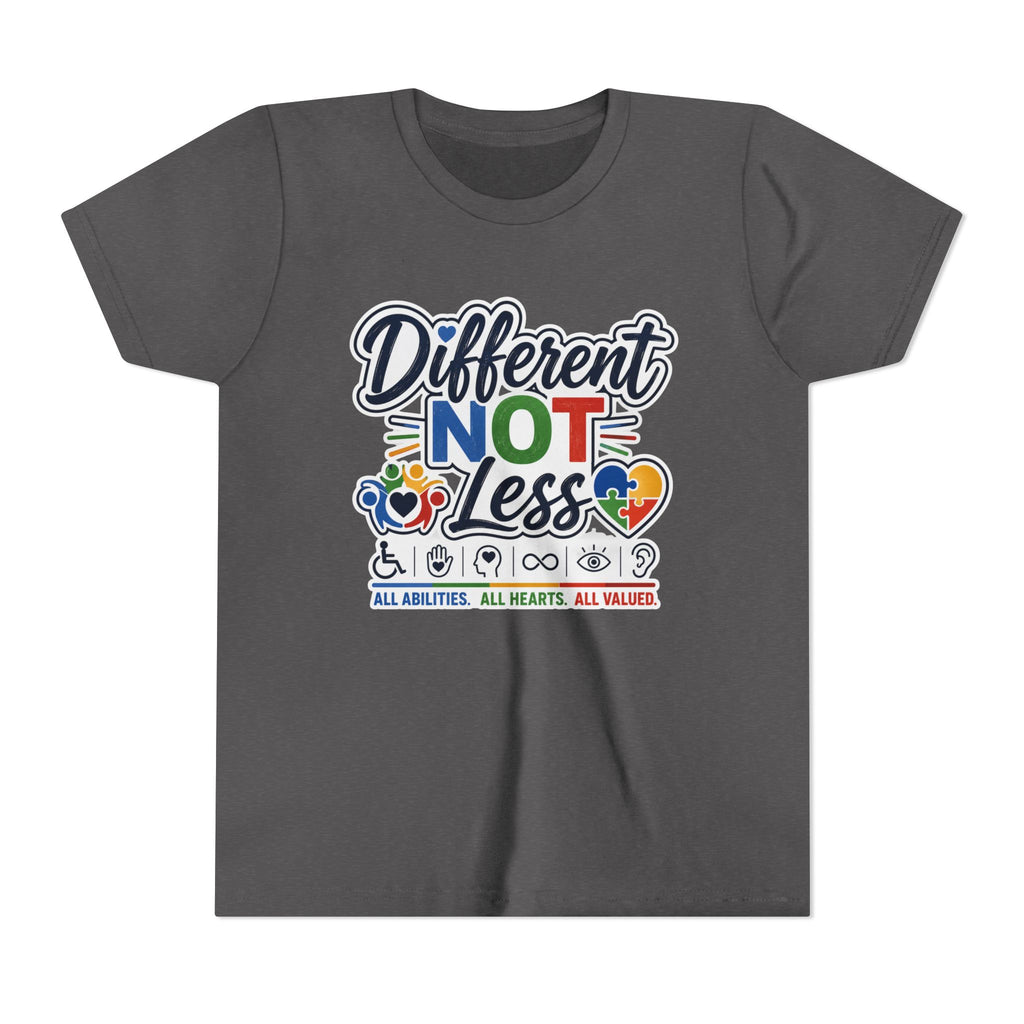 Youth Tee — "Different Not Less" Inclusive Pride Autism Awareness Shirt