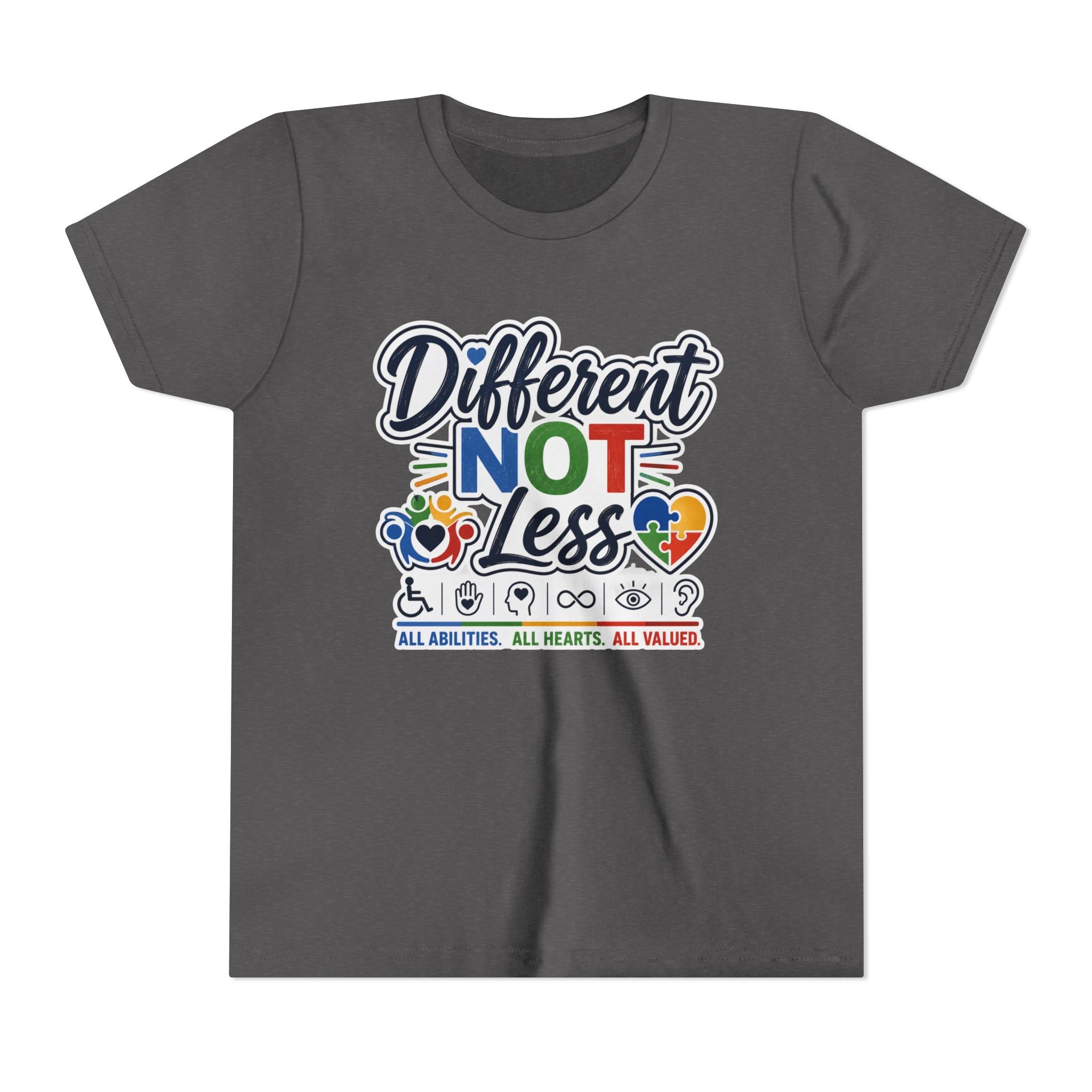 Youth Tee — "Different Not Less" Inclusive Pride Autism Awareness Shirt