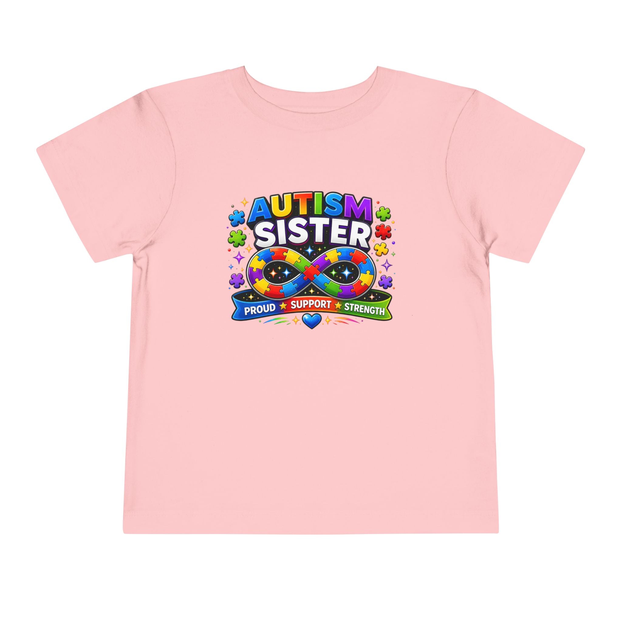 Autism Sister Toddler Tee — Proud Support Strength Puzzle Ribbon