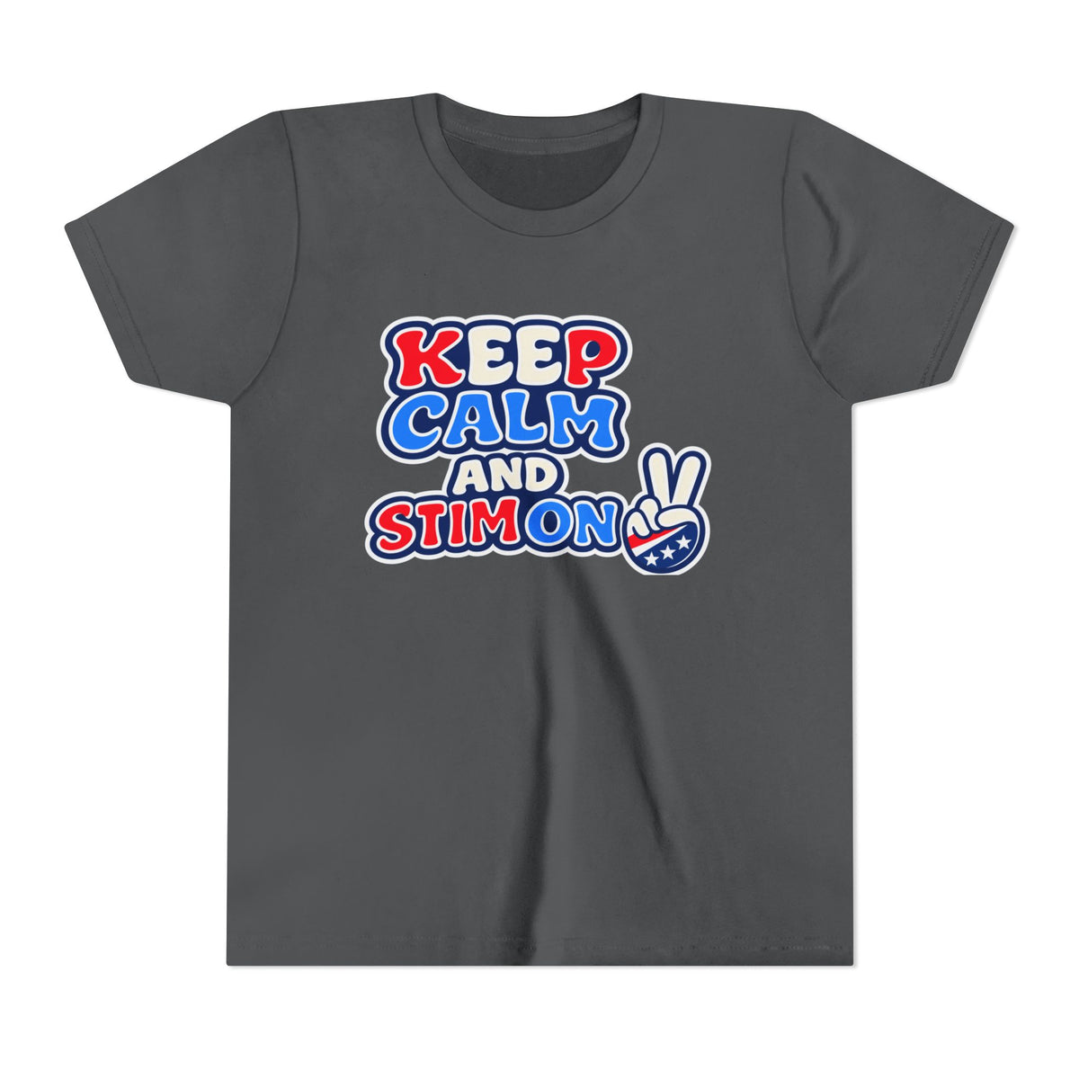 Keep Calm and Stim On Youth Shirt Autism Awareness T Shirt Peace Sign Tee Neurodivergent Kids Sensory Shirt Special Needs Gift