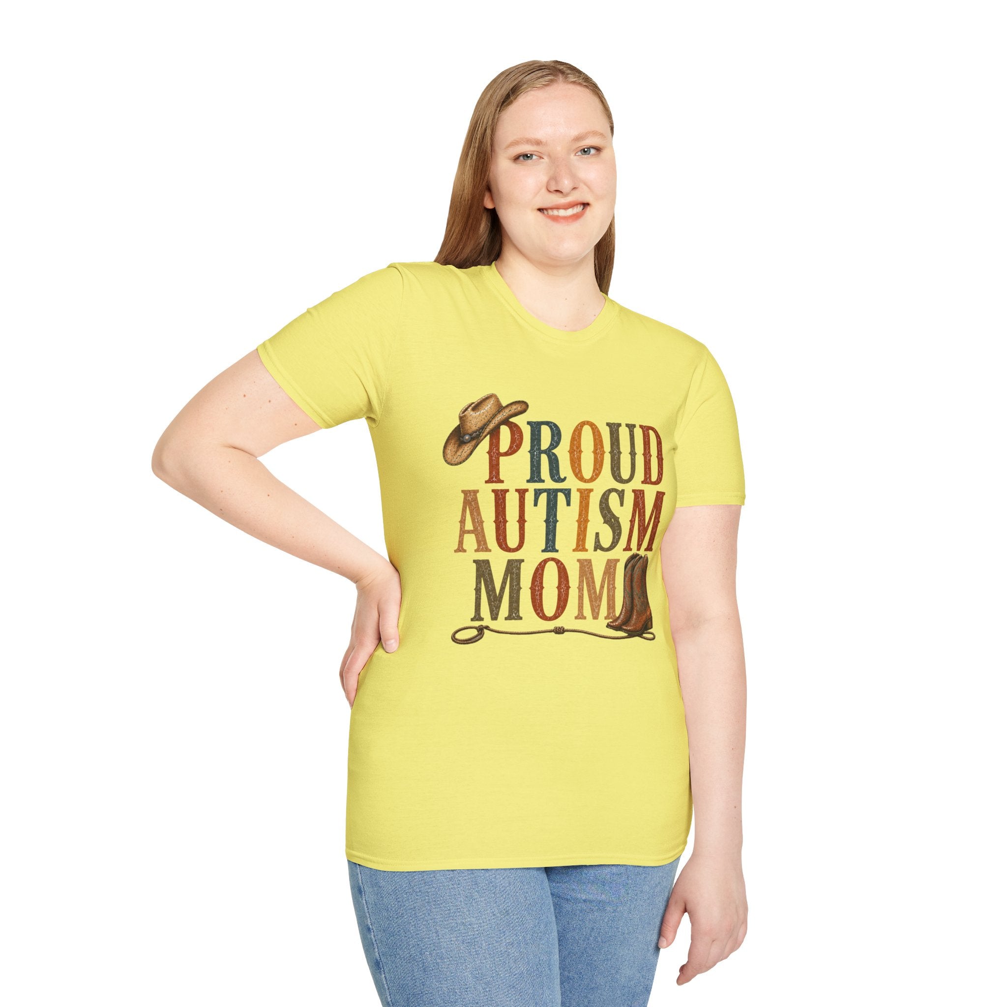 Proud Autism Mom T-Shirt — Rustic Western Cowboy Hat & Boots Design