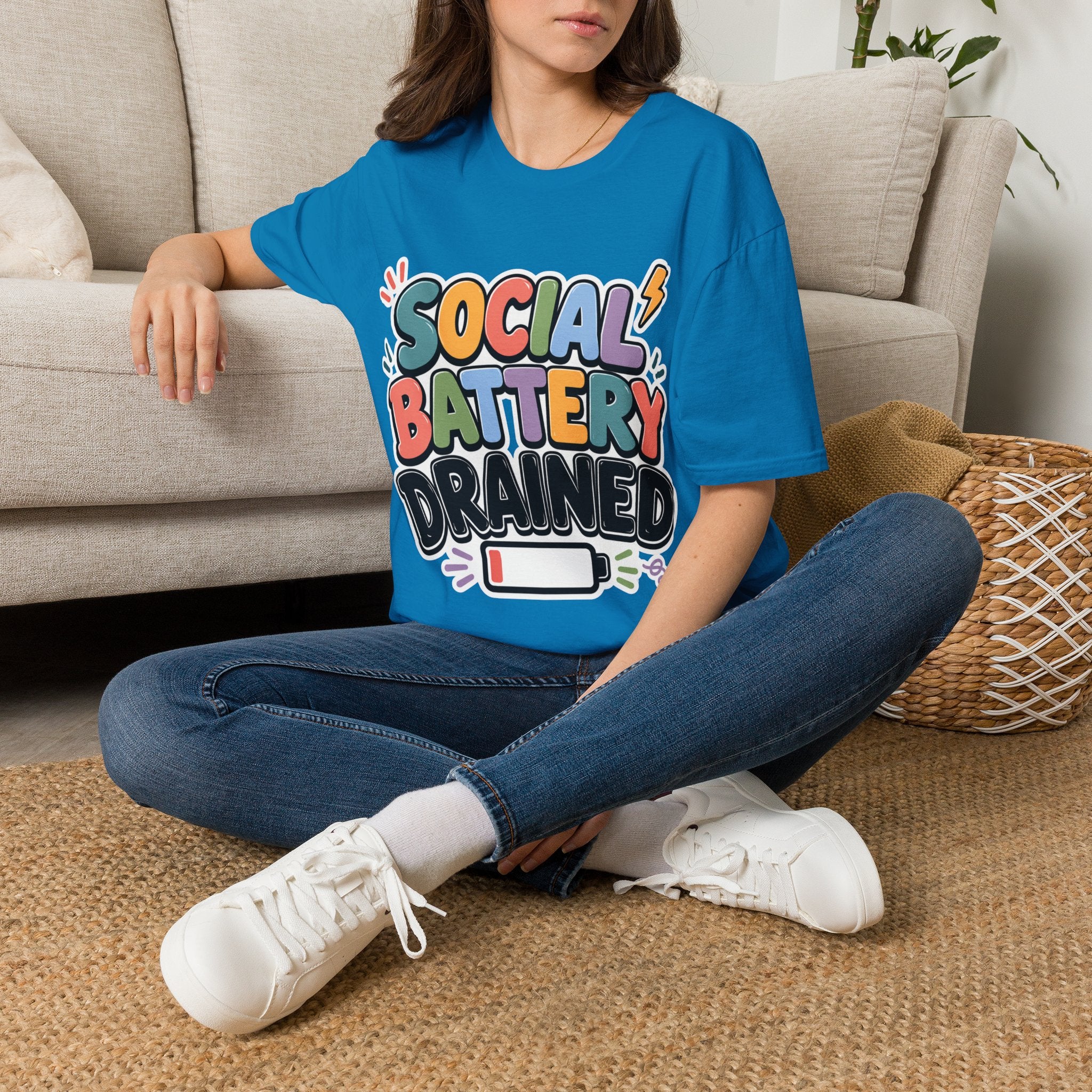 Social Battery Drained T-Shirt — Funny Introvert Graphic Tee