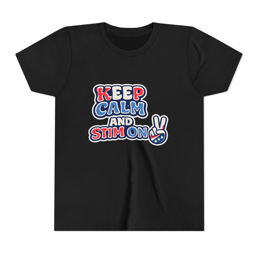 Keep Calm and Stim On Youth Shirt Autism Awareness T Shirt Peace Sign Tee Neurodivergent Kids Sensory Shirt Special Needs Gift