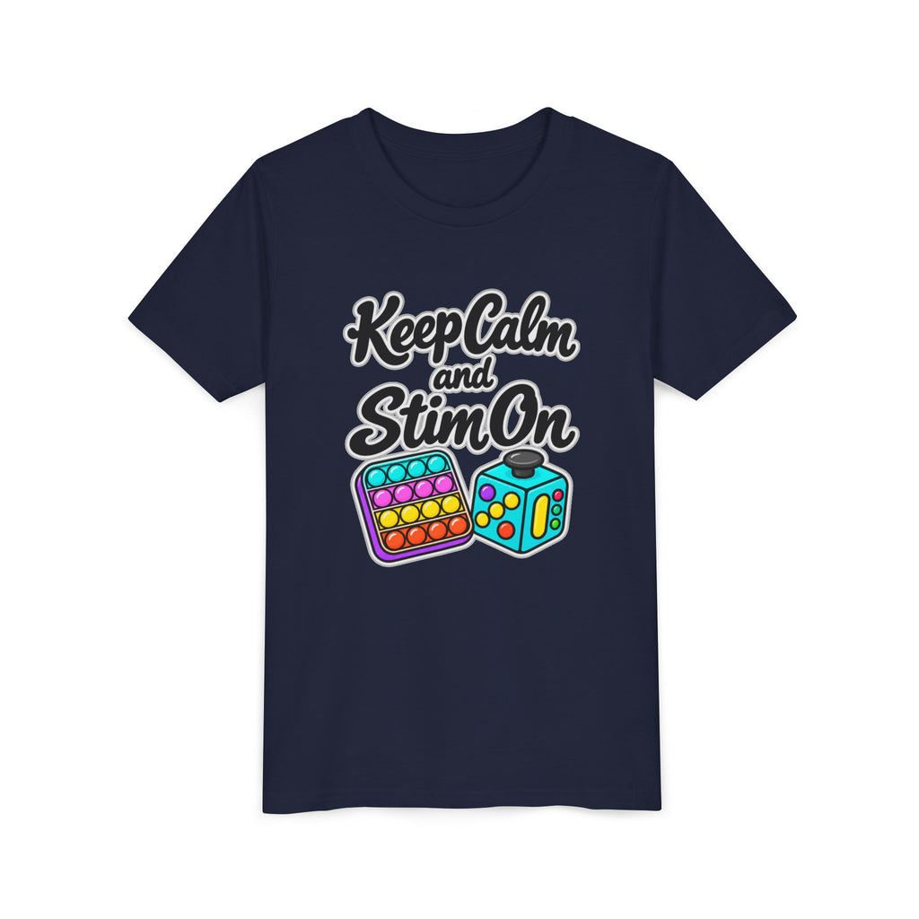 Keep Calm and Stim On Youth Shirt Autism Sensory T Shirt Neurodivergent Kids Tee Fidget Toy Gift Special Needs Awareness