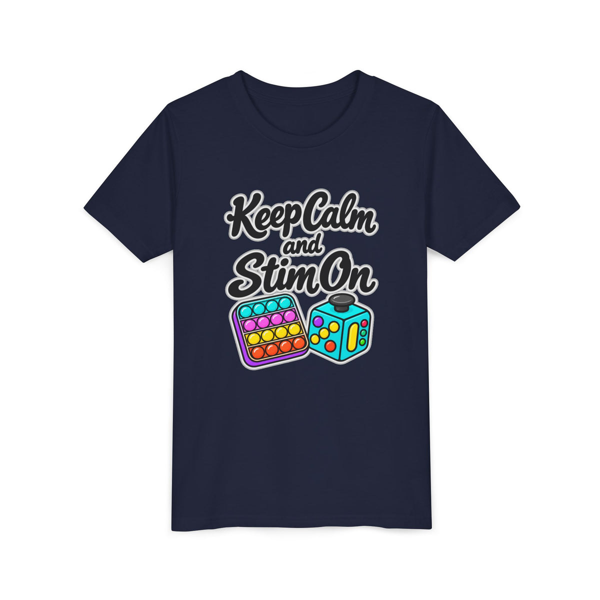 Keep Calm and Stim On Youth Shirt Autism Sensory T Shirt Neurodivergent Kids Tee Fidget Toy Gift Special Needs Awareness