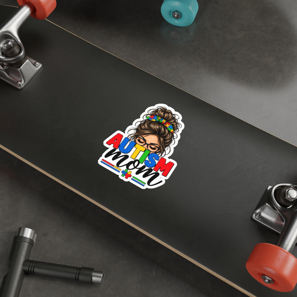 Autism Mom Die-Cut Sticker | Mom with Messy Bun, Puzzle Piece Awareness