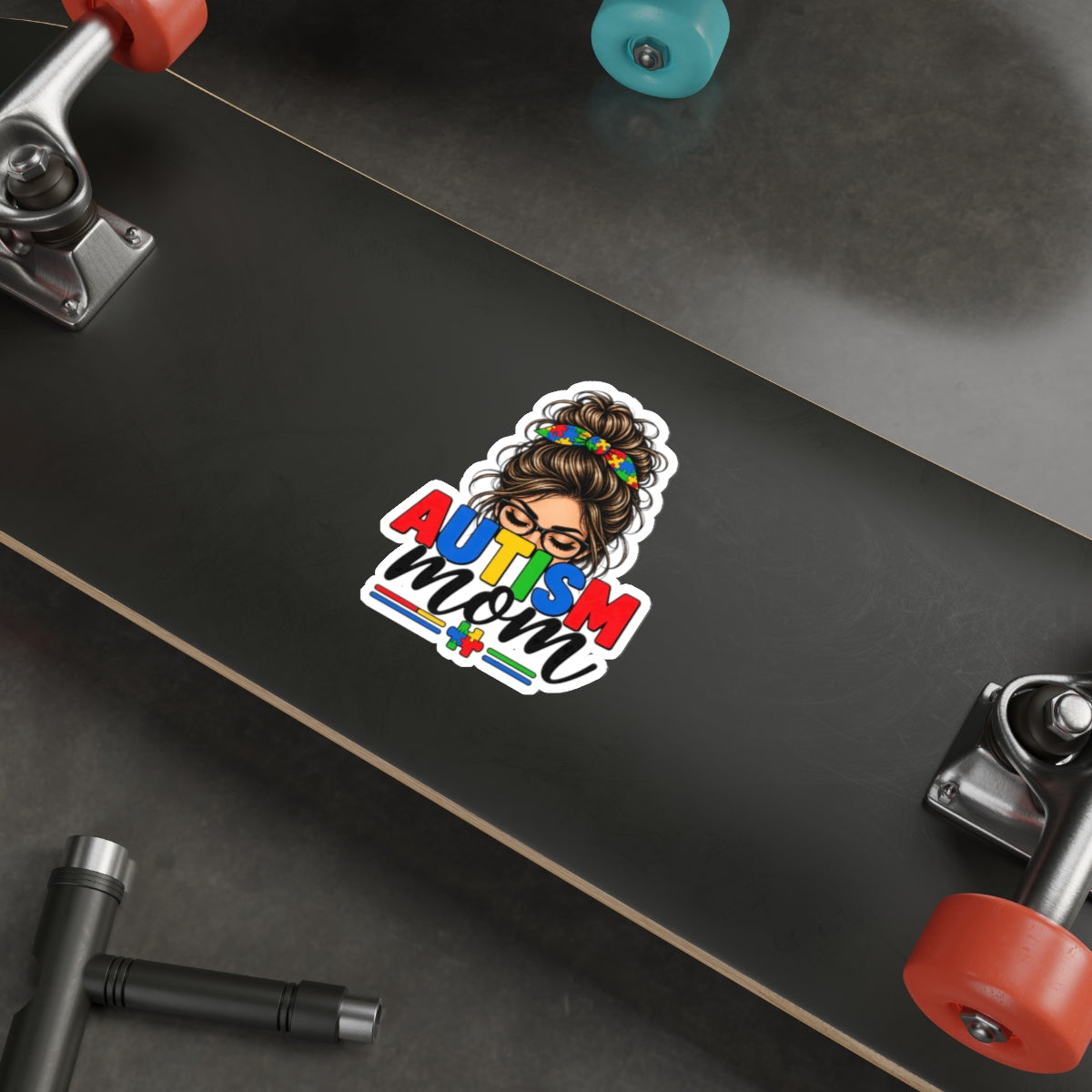 Autism Mom Die-Cut Sticker | Mom with Messy Bun, Puzzle Piece Awareness