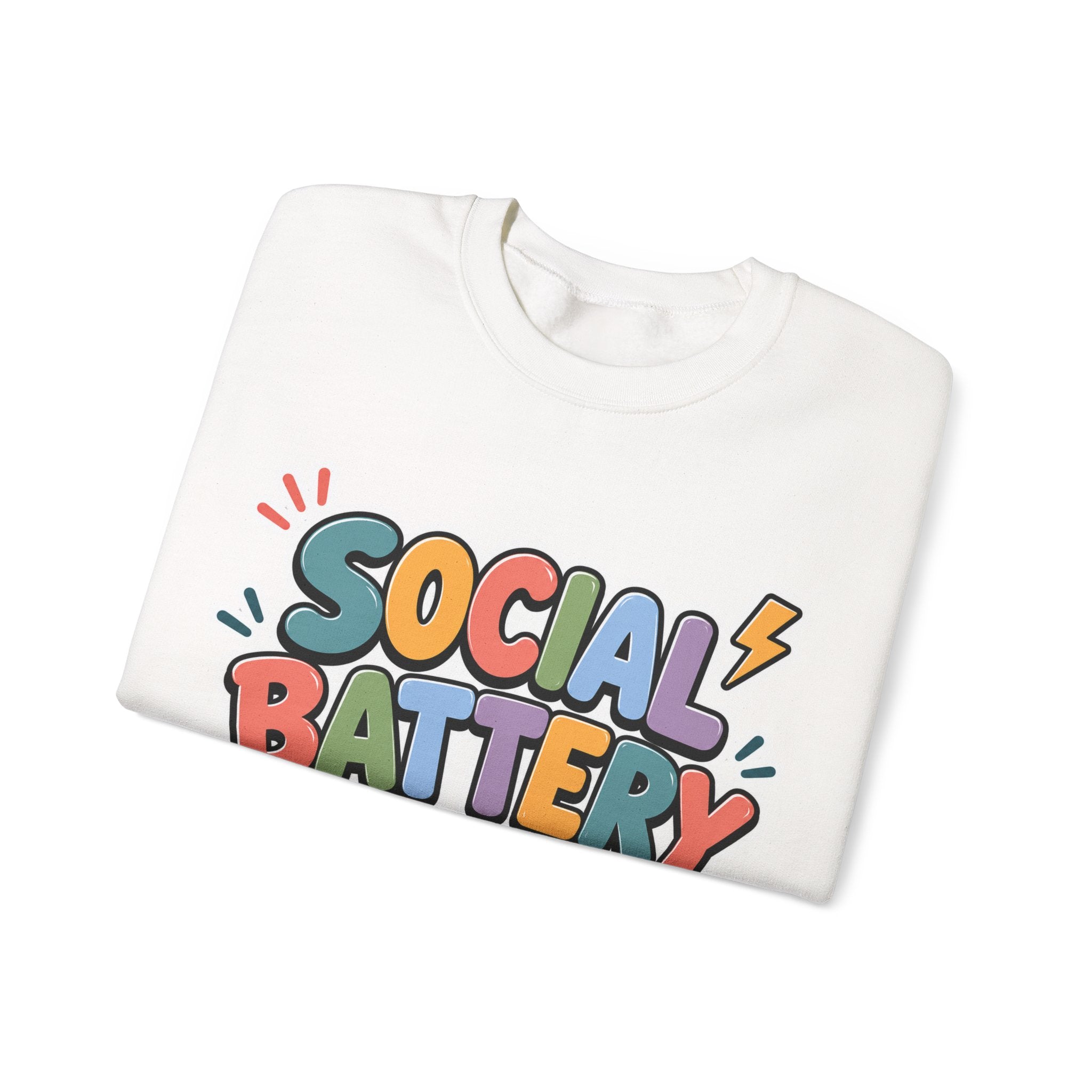 Social Battery Drained Crewneck Sweatshirt | Funny Introvert Sweatshirt | Low Battery Graphic Pullover | Mental Health Humor | Unisex Gift