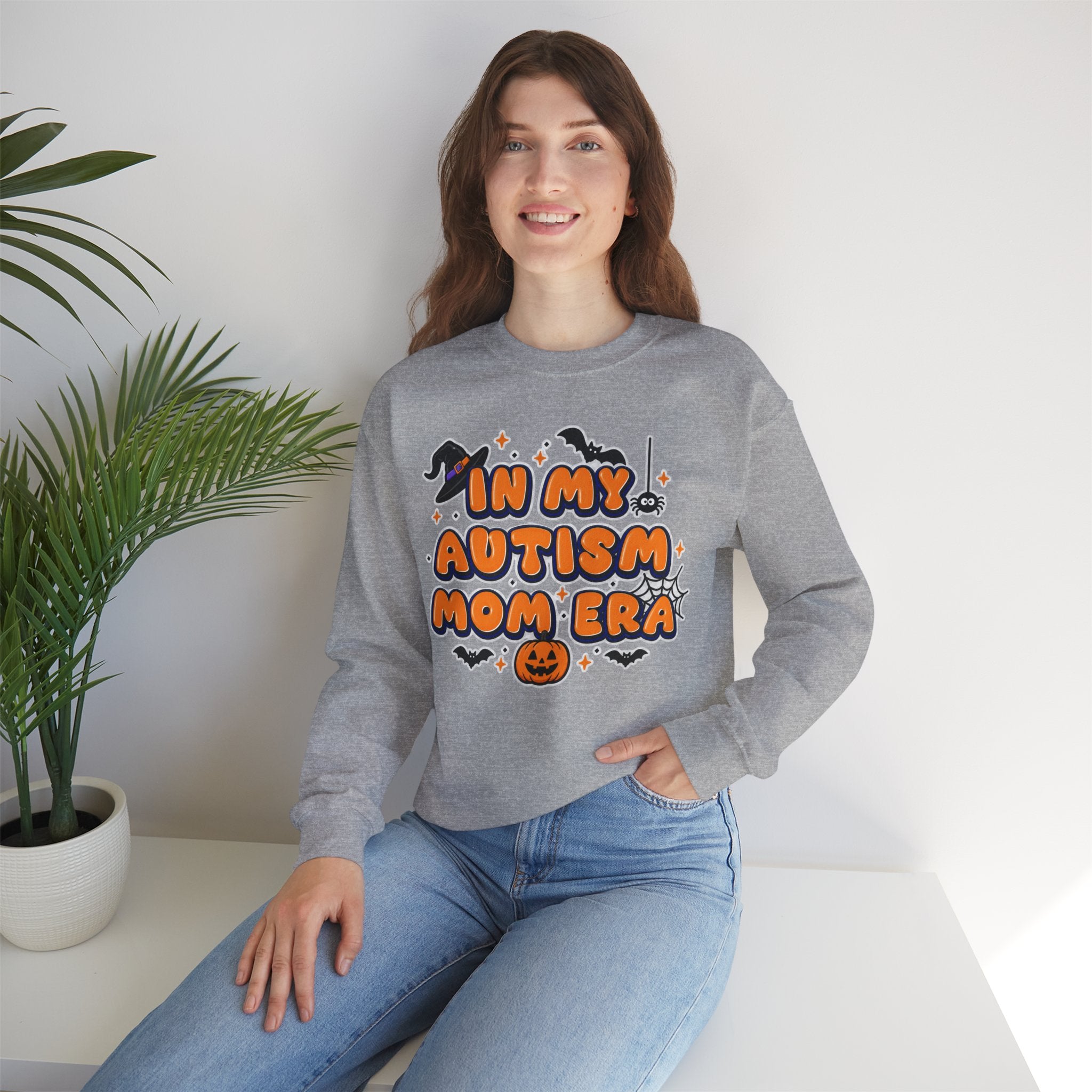In My Autism Mom Era Sweatshirt, Halloween Pumpkin Bats Witch Hat Crewneck, Autism Awareness Fall Shirt, Autism Mom Halloween Gift