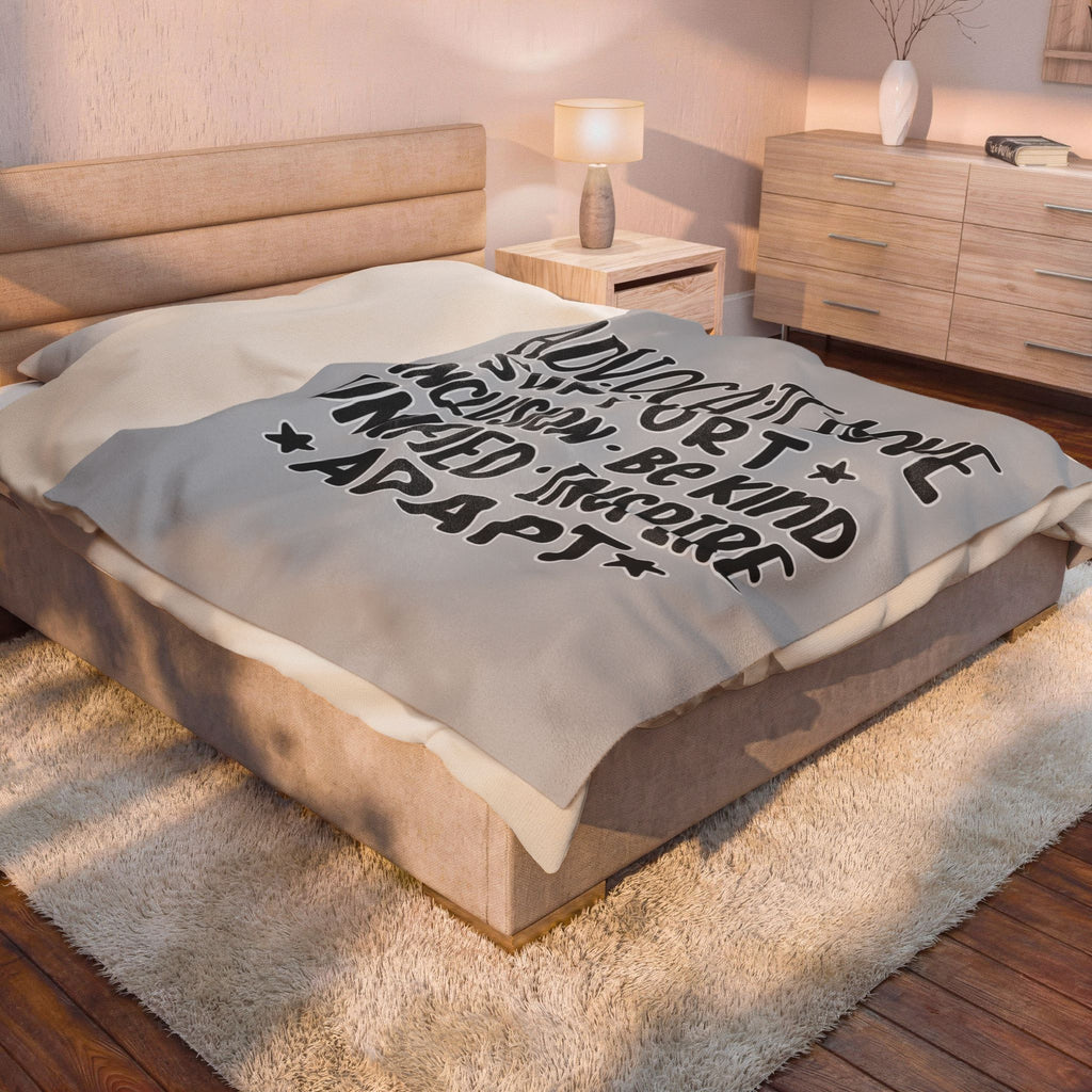 Advocate Support Inclusion Love Velveteen Blanket, Inspiring Word Art Throw, Disability Awareness Gift, Inclusive Cozy Home Decor