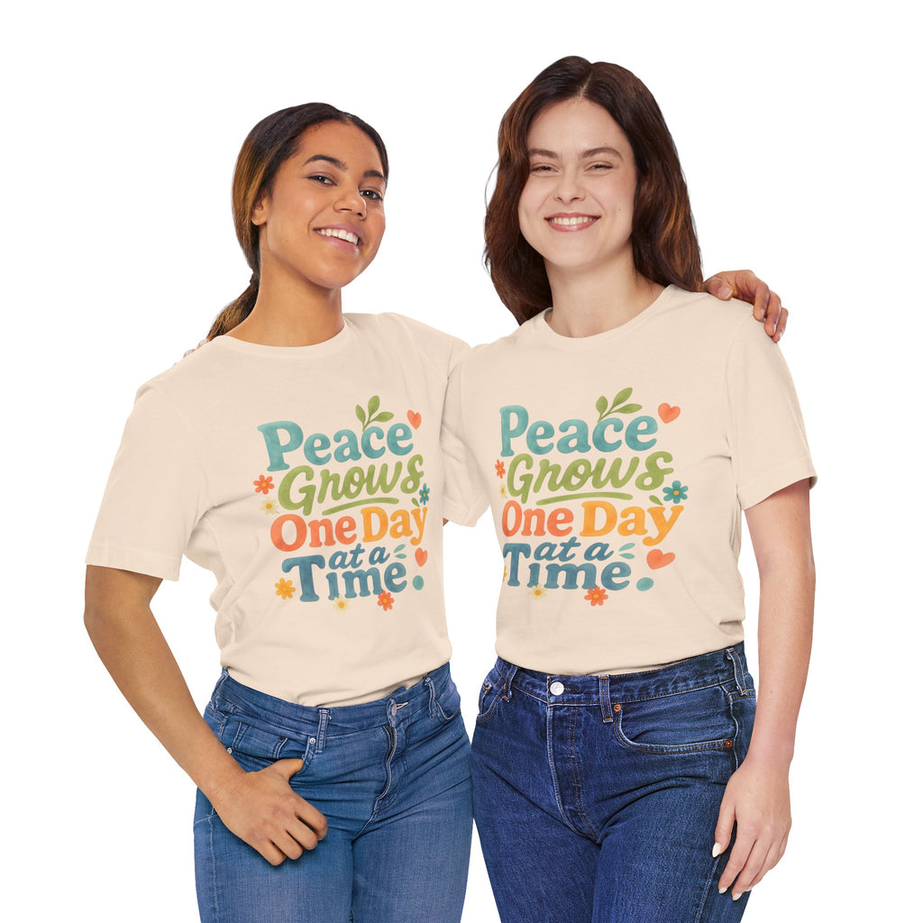 Peace Grows One Day at a Time Tee | Positive Quote Floral Typography